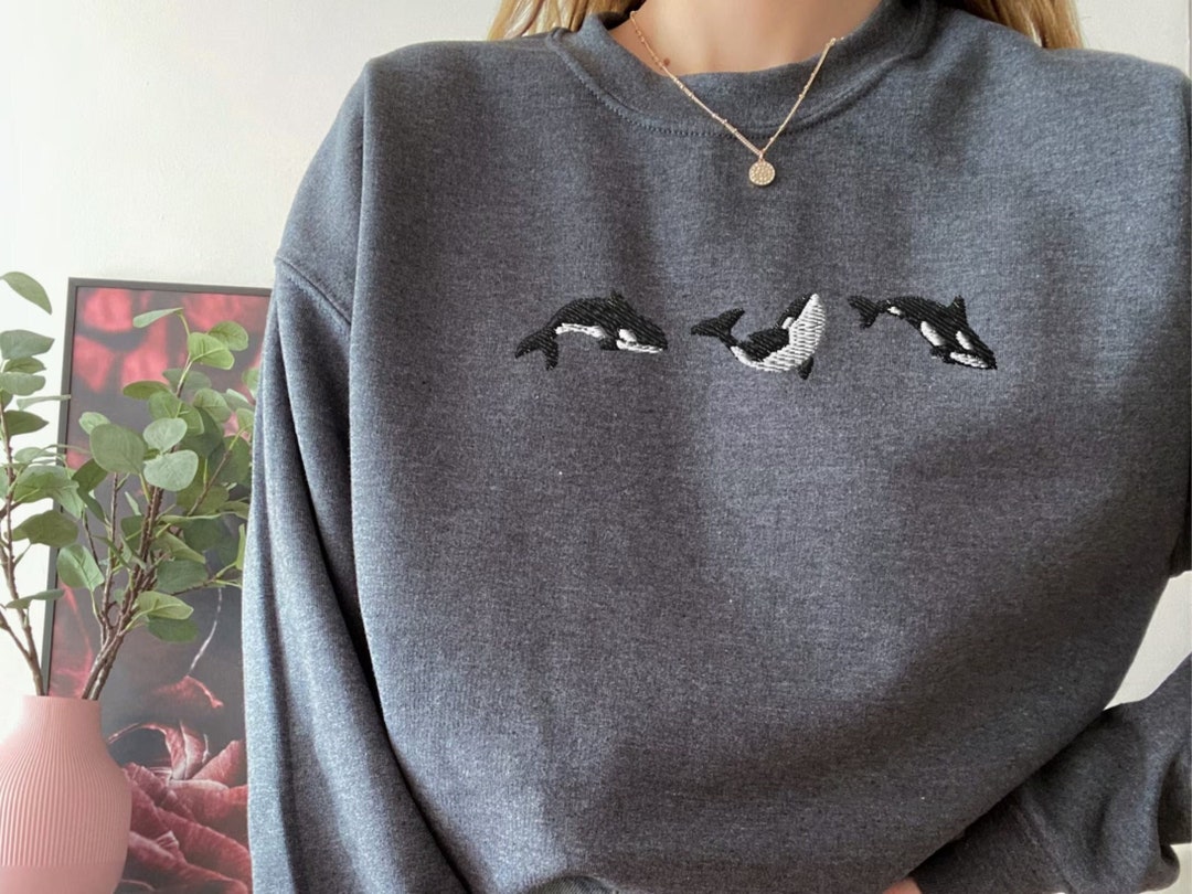 Embroidered Trio of Orcas Sweatshirt, Embroidered Orcas Sweatshirt ...