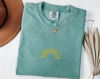 Embroidered Sunshine Comfort Colors Tshirt, Embroidered Sun Tshirt