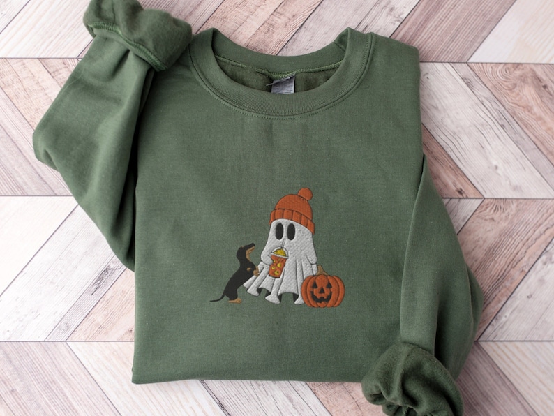 Embroidered Halloween Doxie Pumpkin Spice Sweatshirt