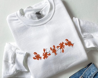 Embroidered Lobsters Sweatshirt Ocean Sea Beach Vacation Travel Seafood Boil Party Shirt Seafood Lover Gift Unisex Winter Coastal Style