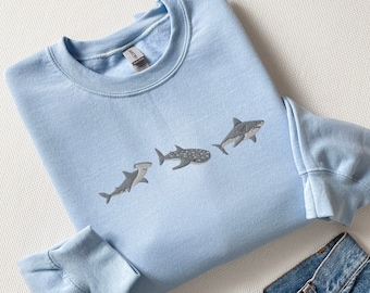Embroidered Sharks Sweatshirt, Marine Biology Gift