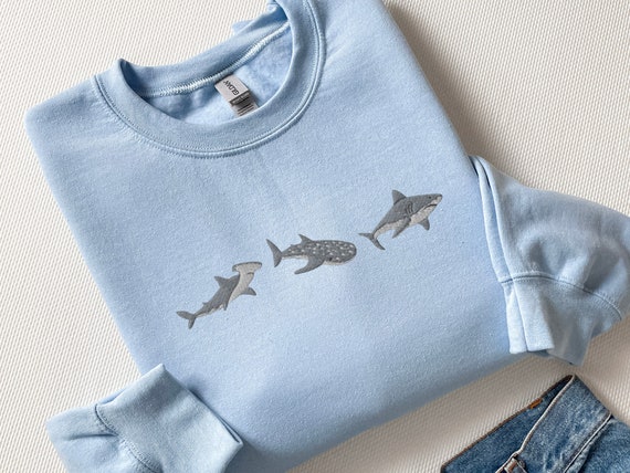 Embroidered Sharks Sweatshirt, Marine Biology Gift