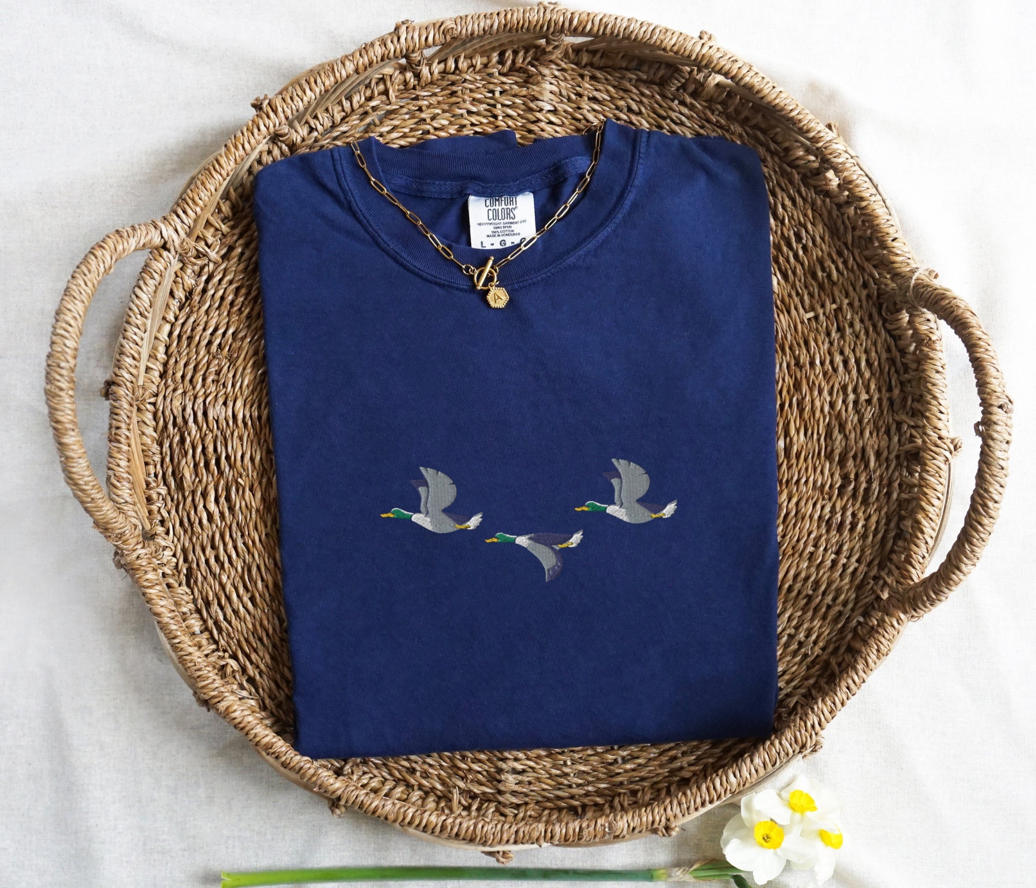 Embroidered Duck Comfort Colors Tshirt, Duck Tshirt, Flying Ducks Shirt, Goose Shirt, Chicken Shirt, Hunting Shirt, Gift for Duck Lover