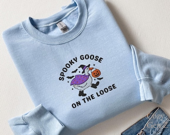 Besticktes Herbst Gans Sweatshirt, Herbst Kürbis Rundhalsausschnitt