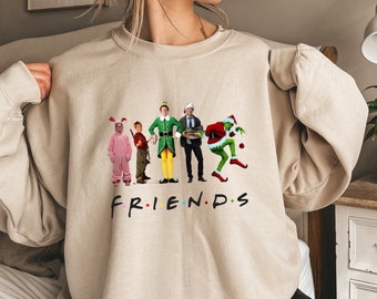 Friends Christmas Movie Characters Ugly Sweatshirt, Holiday Crewneck