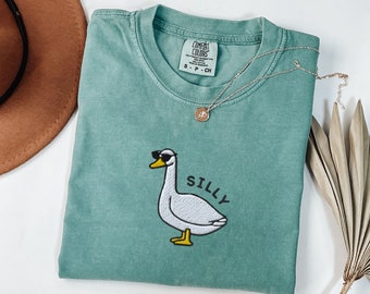 Embroidered Silly Goose Sunglasses Comfort Colors Tshirt, Embroidered Silly Goose Shirt, Silly Goose Shirt, Funny Shirt, Farm Animal Shirt