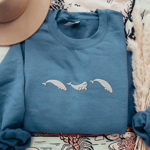 Embroidered Trio of Beluga Whale Sweatshirt, Embroidered Beluga Whale Sweatshirt, Whale Shirt, Ocean Shirts, Fish Shirts, Marine Shirts Gift