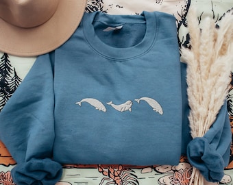 Embroidered Trio of Beluga Whale Sweatshirt, Embroidered Beluga Whale Sweatshirt, Whale Shirt, Ocean Shirts, Fish Shirts, Marine Shirts Gift