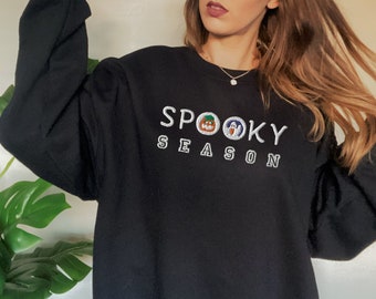 Embroidered Halloween Cookies Spooky Season Sweatshirt, Halloween Cookies Shirt, Spooky Season Crewneck Shirt, Ghost and Pumpkin Embroidered