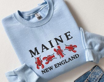 Embroidered Maine Lobster Sweatshirt New England Ocean Travel Crewneck Souvenir State Crawfish Shirt Coastal Trip Gift Shirt Unisex Sweater