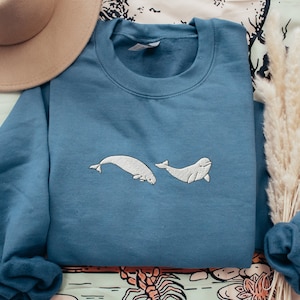 Gesticktes Beluga-Wal-Sweatshirt, gesticktes Beluga-Wal-Sweatshirt, Beluga-Wal-Hemd, Ozean-Hemden, Fisch-Hemden, Marine-Hemden Geschenk