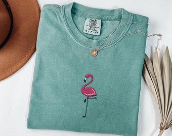 Gestickte Flamingo Komfort Farbe Tshirt Sweatshirt, Flamingo Sweatshirt Flamingo Shirt Tropische Tshirt Gestickte Tier Shirt Geschenk für sie