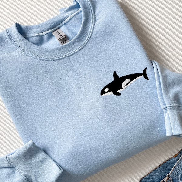 Embroidered Killer Whale Sweatshirt Etsy