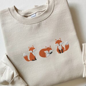 Embroidered Fox Sweatshirt, Animal Lover Gift, Cottage Core Sand