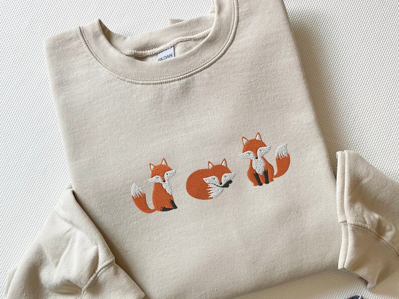 Embroidered Fox Sweatshirt, Animal Lover Gift, Cottage Core Sand