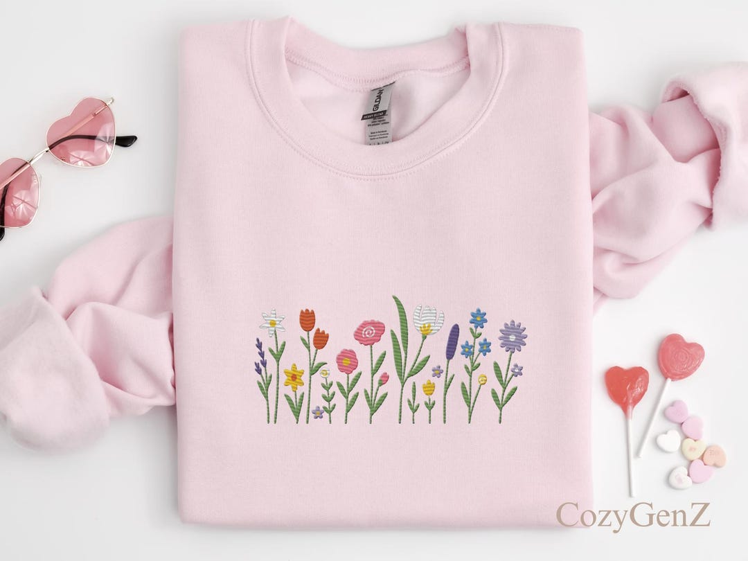 Embroidered Wildflower Sweatshirt, Botanical Dragonfly Crewneck - Etsy
