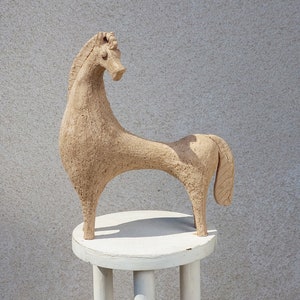 Large size ceramic horse- Etruscan style horse handbuilt highfired sculpture