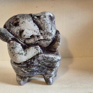 In the bathroom - small raku fired ceramic figure - miniature - The Hungarian netsuke