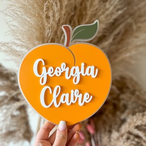 Peach name sign, birth announcement, name announcement sign, sign for baby, hospital sign, nursery sign, peaches, sweet peach, name sign