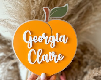 Peach name sign, birth announcement, name announcement sign, sign for baby, hospital sign, nursery sign, peaches, sweet peach, name sign