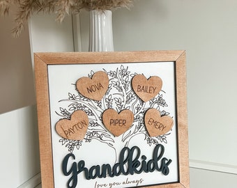 Grandkids family tree, personalized family tree, custom family tree sign, wooden sign personalized, our family, engraved family tree sign