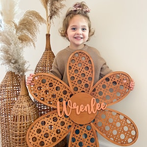 26”  daisy, boho rattan daisy, boho nursery decor, rattan decor, 3D wood flowers, cane daisy, boho vintage, rattan home decor, birth sign