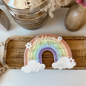 Rainbow birth stat sign, rainbow baby, rainbow baby name sign, hospital sign, baby shower gift, gift for her, name announcement, newborn image 1