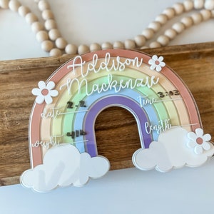 Rainbow birth stat sign, rainbow baby, rainbow baby name sign, hospital sign, baby shower gift, gift for her, name announcement, newborn image 2