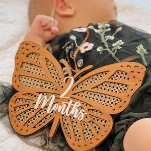 Butterfly milestone marker, newborn photo prop, boho milestone, milestone photos, baby shower gift, rattan butterfly, cane butterfly, boho