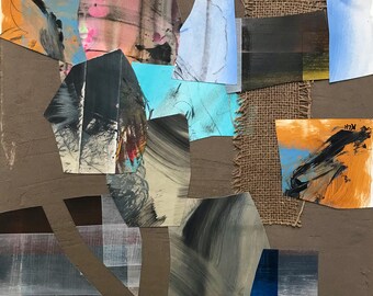 Pintura de collage de técnica mixta, arte abstracto en papel, lienzo con textura de arena para pared