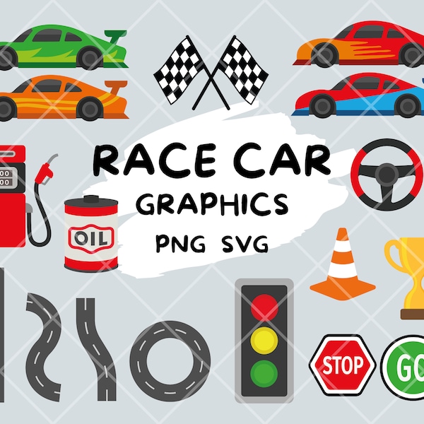 Race Car PNG SVG Layered Racing Racer Driver Sport Road Sign Bunting Cake Topper Boys Birthday Invitation Party Cut File Digital Download