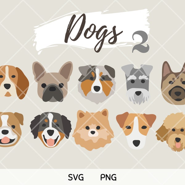 Dogs SVG PNG Clipart Illustration Graphics Cut File Party Faces Heads Puppy Pets Pattern Stickers Scrapbook Banner Bunting Digital Download