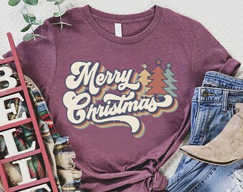 Classic Christmas Shirt, Merry Christmas Shirt, Retro Christmas Tree Shirt, Vintage Christmas T-shirt, Holiday Shirt, Xmas Women Shirt