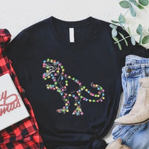Christmas Dinosaur Light Shirt, T-rex Christmas Shirt, Boys Christmas Outfit, Xmas Holiday Shirt, Tree Rex Shirt, Kids Christmas Shirt