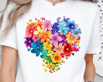 Colorful Flower Heart Shirt, Wildflower shirt, Flower Tee, Floral Women Shirt, Summer Shirt,Trendy Shirts For Women,Gift For Mom,Floral Gift