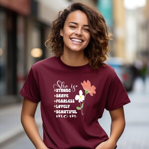 Positive Mom Quotes Shirt, She Is Strong Brave Fearless Lovely Beautiful Mom Shirt, Cute Mom Shirt,Mothers Day Gift From Kids,Tshirt For Mom
