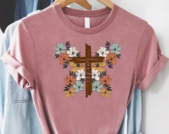 Faith Shirt,Faith Cross Shirt,Christian Gift,Faith Cross with Watercolor Flowers Shirt,Faith Shirt For Religious,Faith Gift,Jesus Shirts