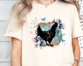Wildflower Chicken Shirt, Floral Chicken Shirt,Hen Shirt,Animal T-Shirt,Farm Gift for Women,Women's Chicken Shirt, Farm Tees,Chicken Mom Tee