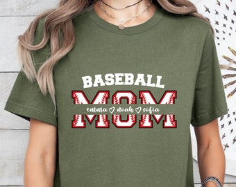 Custom Mom Baseball Shirt With Kids Names, Baseball Mama, Baseball Mom Tshirt, Baseball Shirts, Baseball Game Day, Baseball Mom Gift,Mom Tee