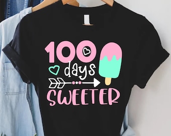 100 Days Sweeter Shirt,100th Day Of School Shirt,100 Days Smarter Shirt,Cute School Shirt,Back to School,Kids 100 Days Shirt,Teacher Shirt