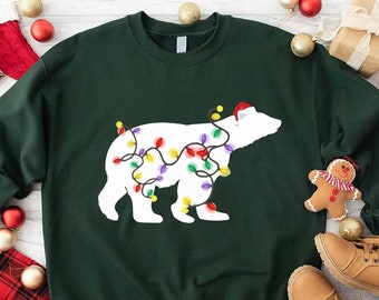 Christmas Polar Bear Lights Sweatshirt, Funny Christmas Sweatshirt, Animal Christmas Sweatshirt, Polar Bear Sweatshirt, Gift for Christmas