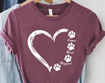 Custom Dog Mom Shirt,Dog Paws with Names Shirt,Custom Dog Name,Paw with Heart,Dog Owner Shirt,Dog Lower Shirt,Gift For Dog Lover,Pet Lover
