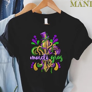 Fleur De Lis Shirt, Mardi Gras Shirt, Mardi Gras Beads, Saints New Orleans Shirt, Mardi Gras Carnival Tee, Fat Tuesday Tshirt, Parade Shirt