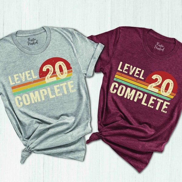 Personalized 20th Anniversary T-shirt, Funny Anniversary Gift, Custom Wedding Anniversary, Level 20 Complete, Platinum Anniversary Tee