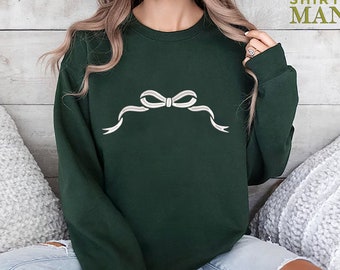 Embroidered Bow Sweatshirt, Custom Girly Embroidered Sweater, Embroidered Ribbon Sweatshirt, Trendy Ribbon Sweatshirt, Girl Bow Sweatshirt