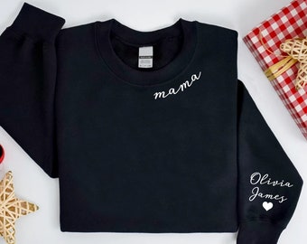 Custom Mama Sweatshirt with Children Name on Sleeve,Personalized Mom Sweatshirt,Mama Sweatshirt,New Mom Gift,First Mothers Day Gift