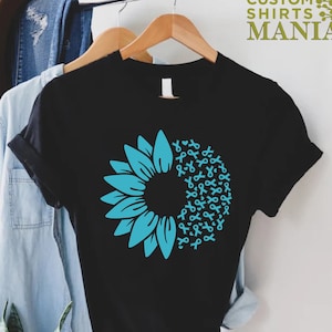 Sunflower Ovarian Cancer Ribbon T-Shirt, Ovarian Cancer Awareness, Ovarian Cancer Gift, Cancer Women Tshirt, Cancer Awareness Ribbon