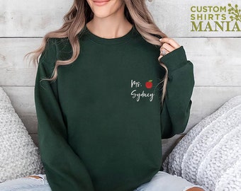 Custom Apple Teacher Embroidery Sweatshirt, Personalized Teacher Sweater, Teacher Crewneck,Embroidered Gift For Teacher,Teacher Appreciation