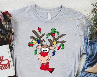 Christmas Reindeer Shirt,Christmas Lights Tee, Christmas Reindeer Crew Shirt, Cute Reindeer Shirt, Christmas Party Tee, Christmas Team Shirt
