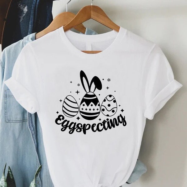 Eggspecting Mom Shirt,Funny Pregnancy Tee,Easter Maternity Tee,Easter Baby Announce,Women Bunny Shirt, Mom To Be Shirt,Expecting Baby Shirt